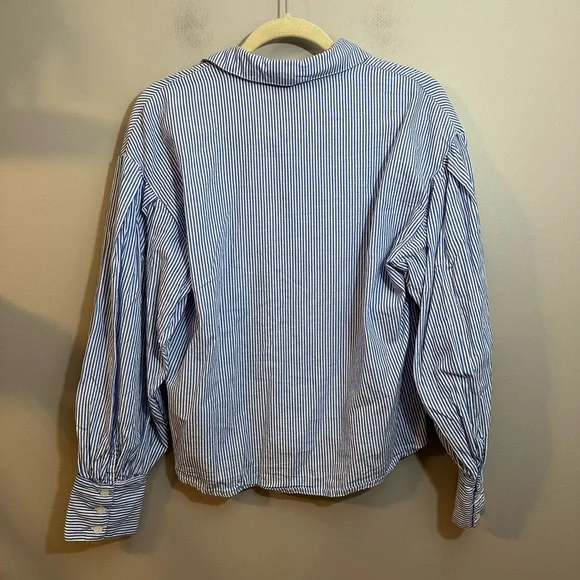 Philosophy brand blue and white striped button-down shirt w/puff sleeves Small - Picture 4 of 8